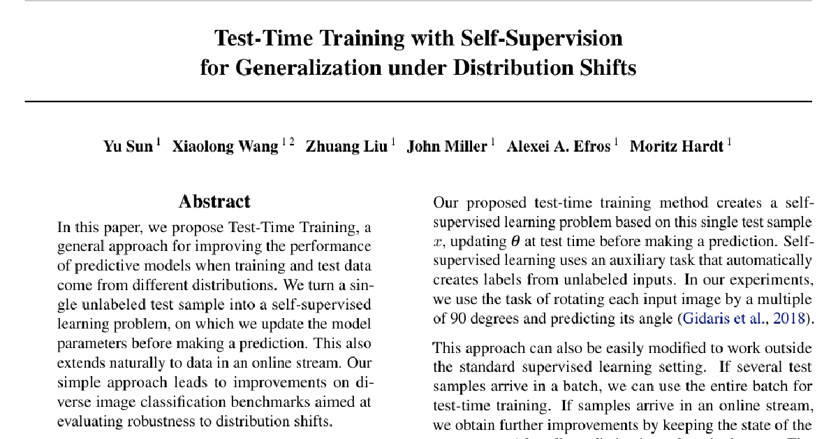 Test-Time Training with Self-Supervision for Generalization under Distribution Shifts cover