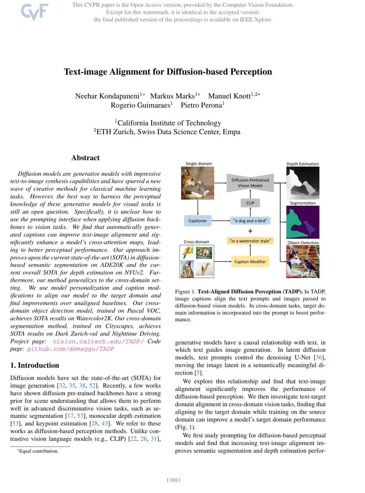 Text-Image Alignment for Diffusion-Based Perception