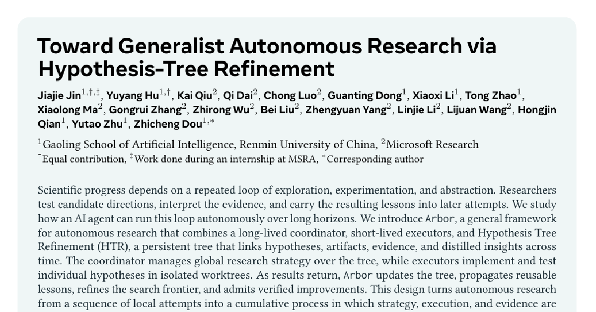 Toward Generalist Autonomous Research via Hypothesis-Tree Refinement cover