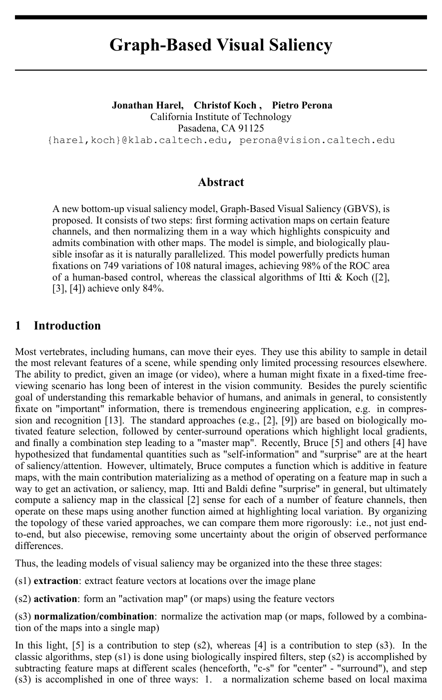 Cover for Graph-Based Visual Saliency