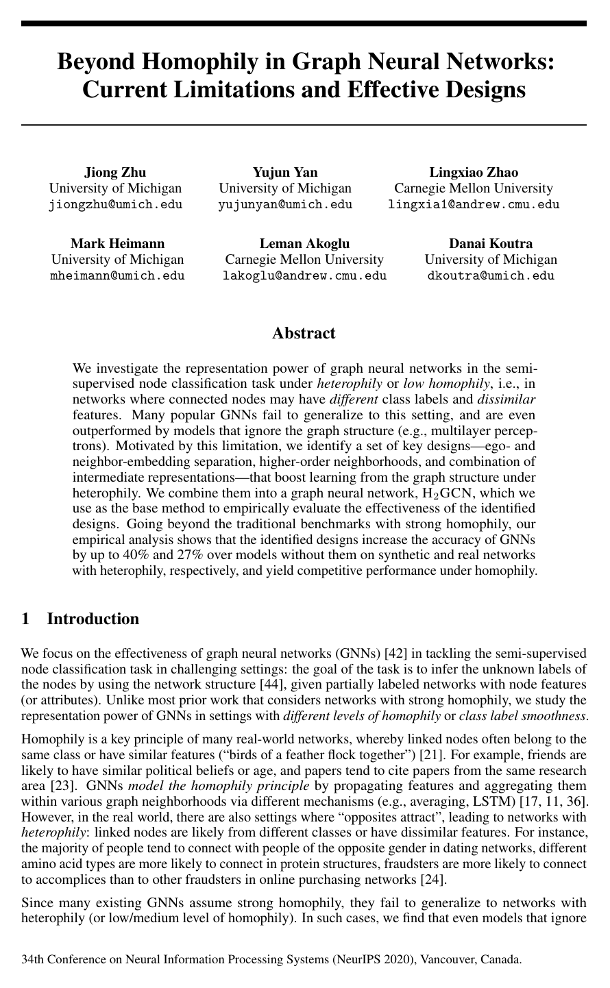 Cover for Beyond Homophily in Graph Neural Networks: Current Limitations and Effective Designs
