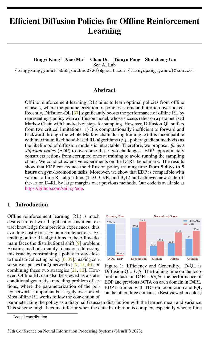 Cover for Efficient Diffusion Policies For Offline Reinforcement Learning