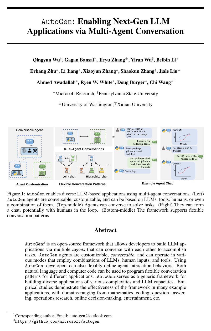 Cover for AutoGen: Enabling Next-Gen LLM Applications via Multi-Agent Conversation