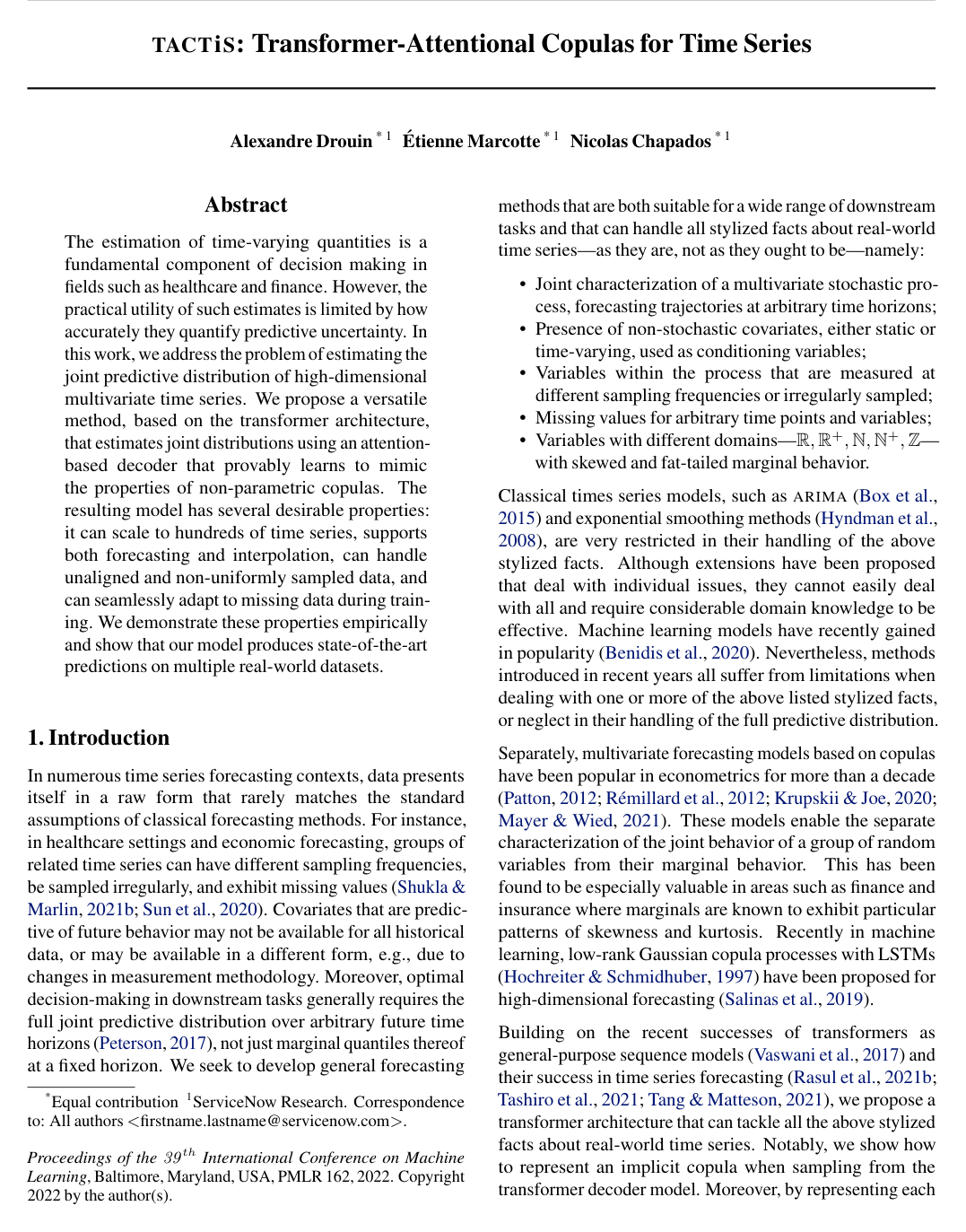 TACTiS: Transformer-Attentional Copulas for Time Series
