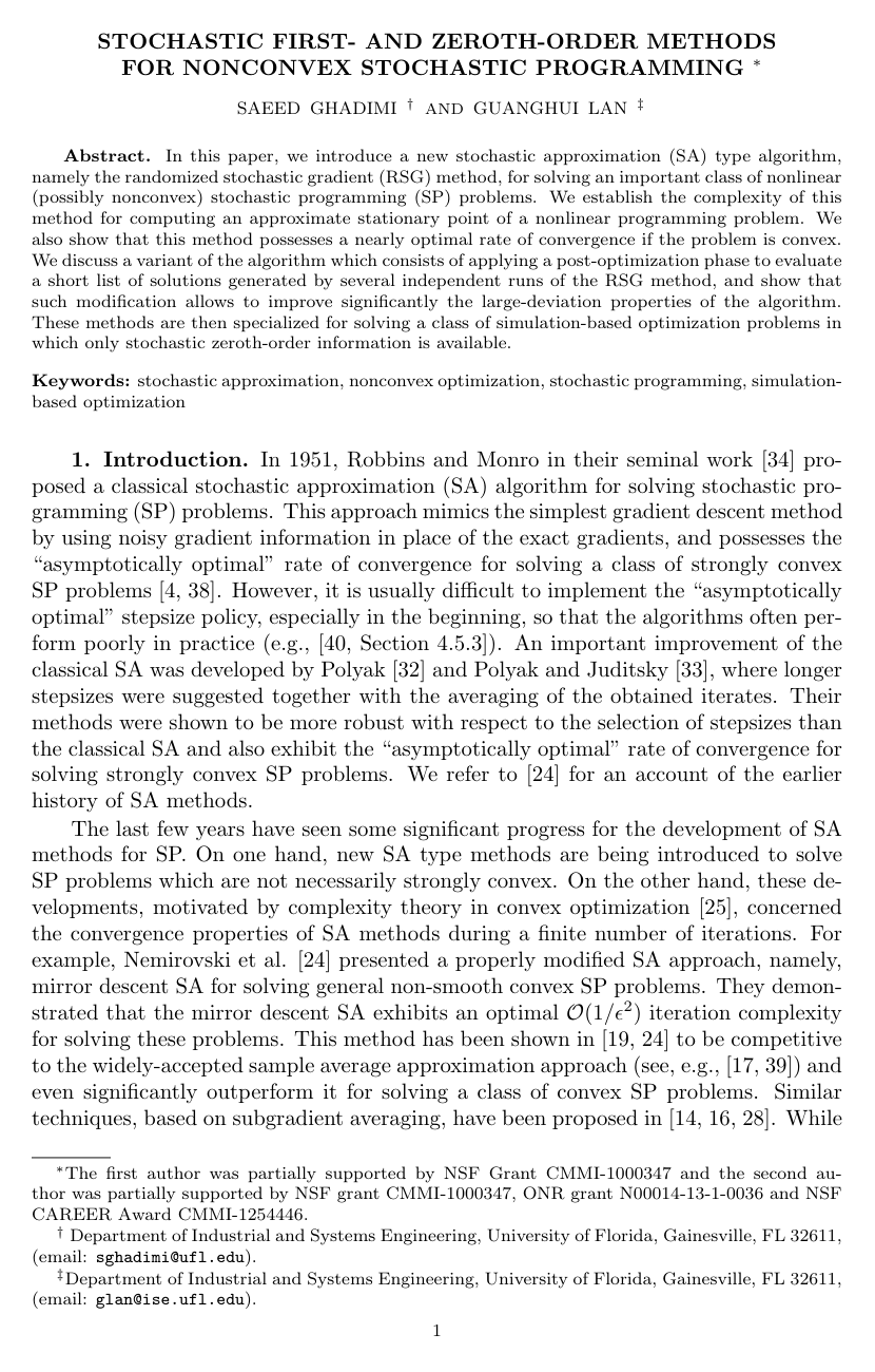 Cover for Stochastic First- and Zeroth-Order Methods for Nonconvex Stochastic Programming