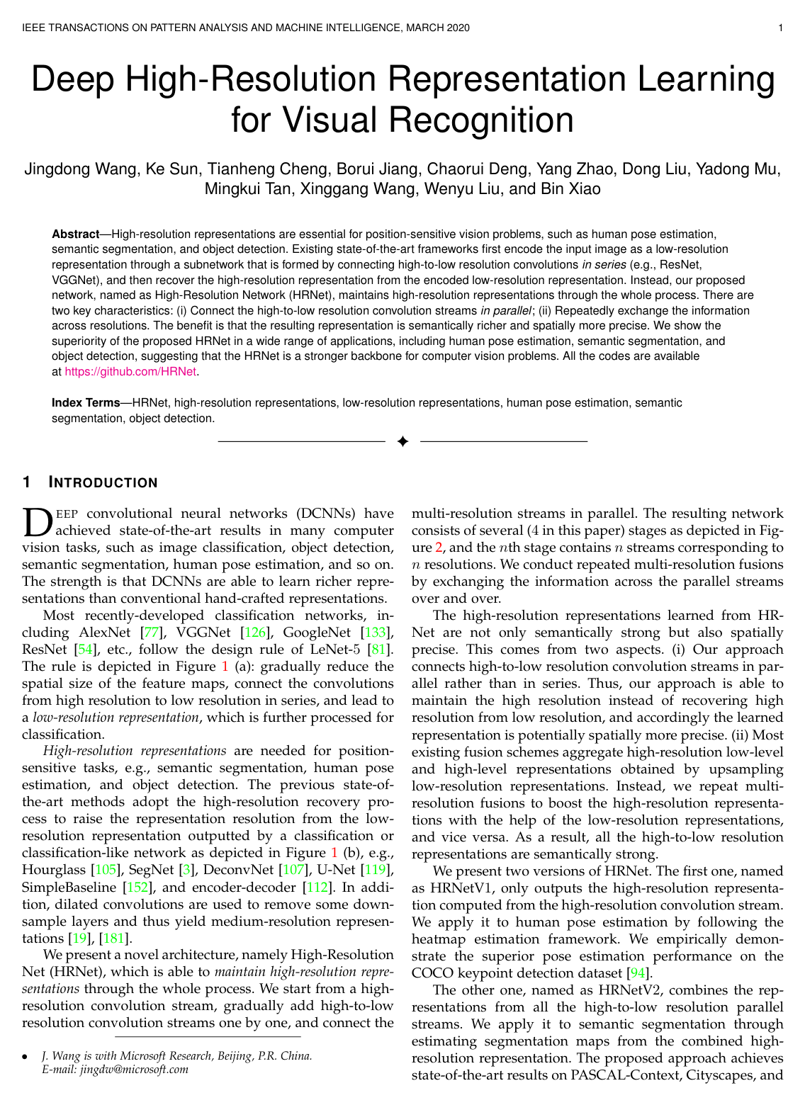 Deep High-Resolution Representation Learning for Visual Recognition