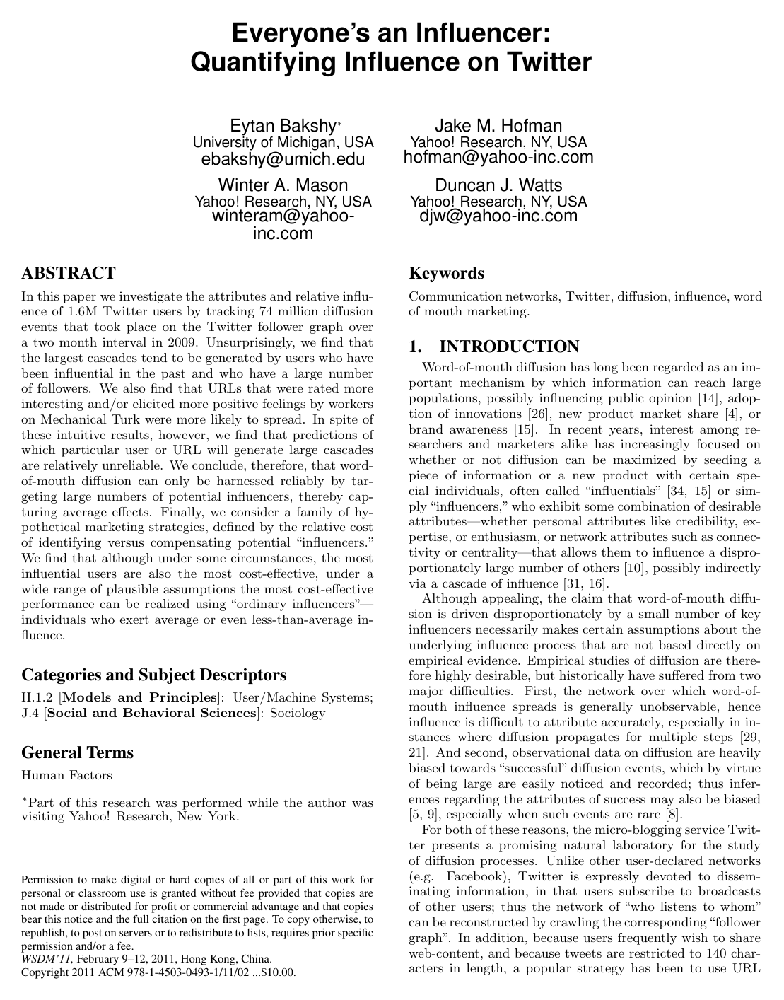 Cover for Everyone's an influencer: quantifying influence on twitter