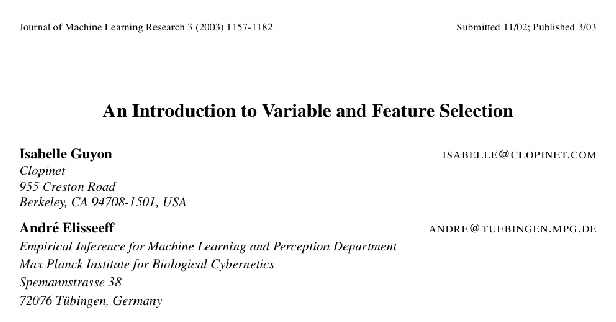 An Introduction to Variable and Feature Selection cover