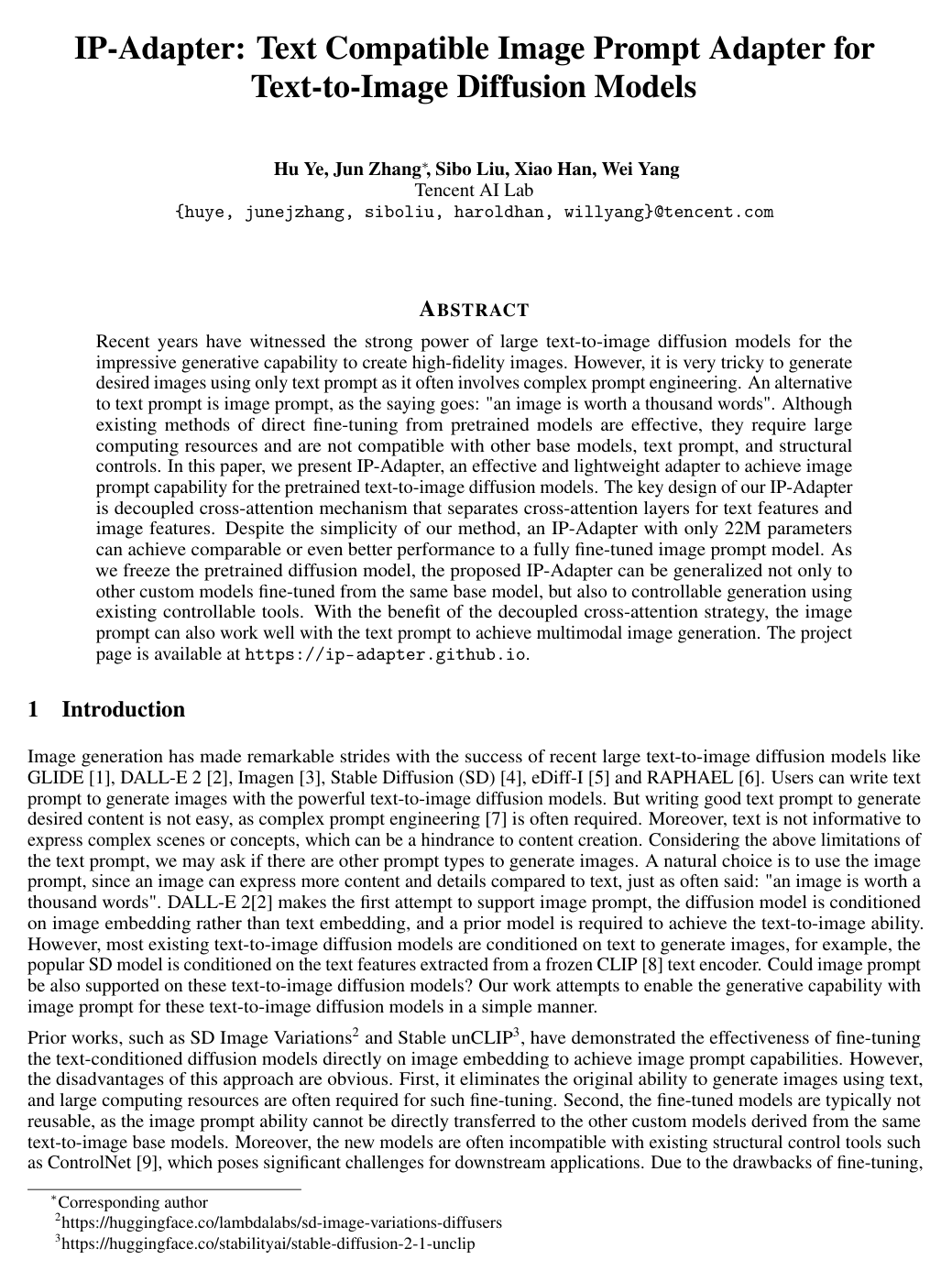 Cover for IP-Adapter: Text Compatible Image Prompt Adapter for Text-to-Image Diffusion Models
