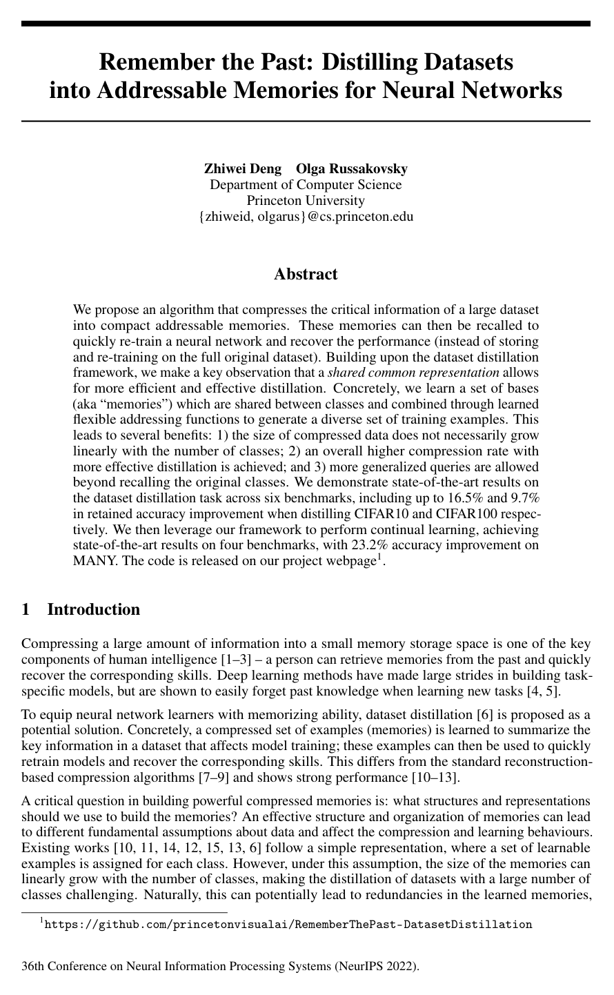 Cover for Remember the Past: Distilling Datasets into Addressable Memories for Neural Networks