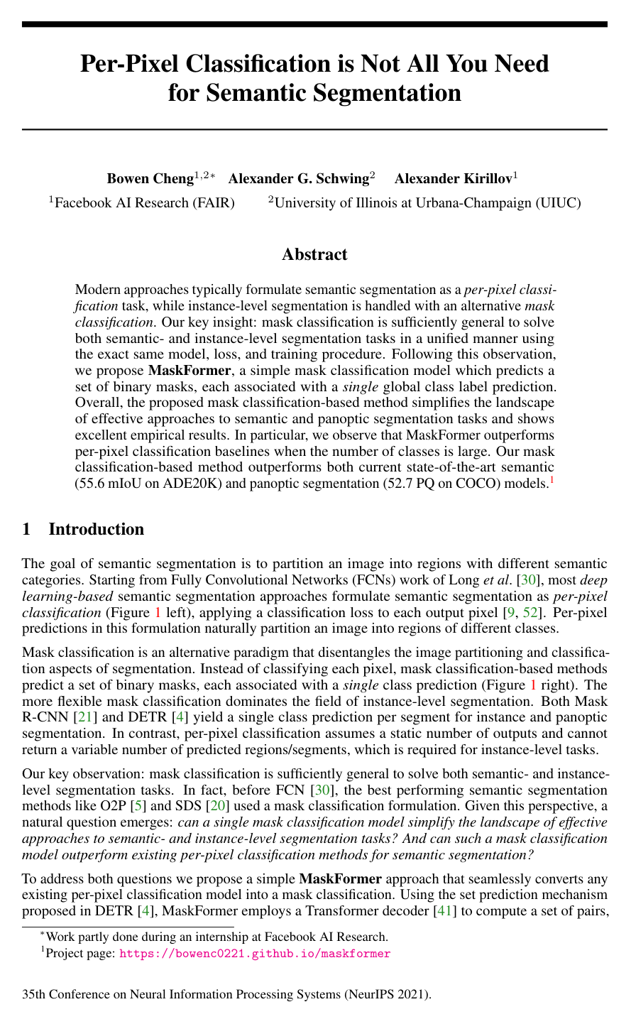Cover for Per-Pixel Classification is Not All You Need for Semantic Segmentation