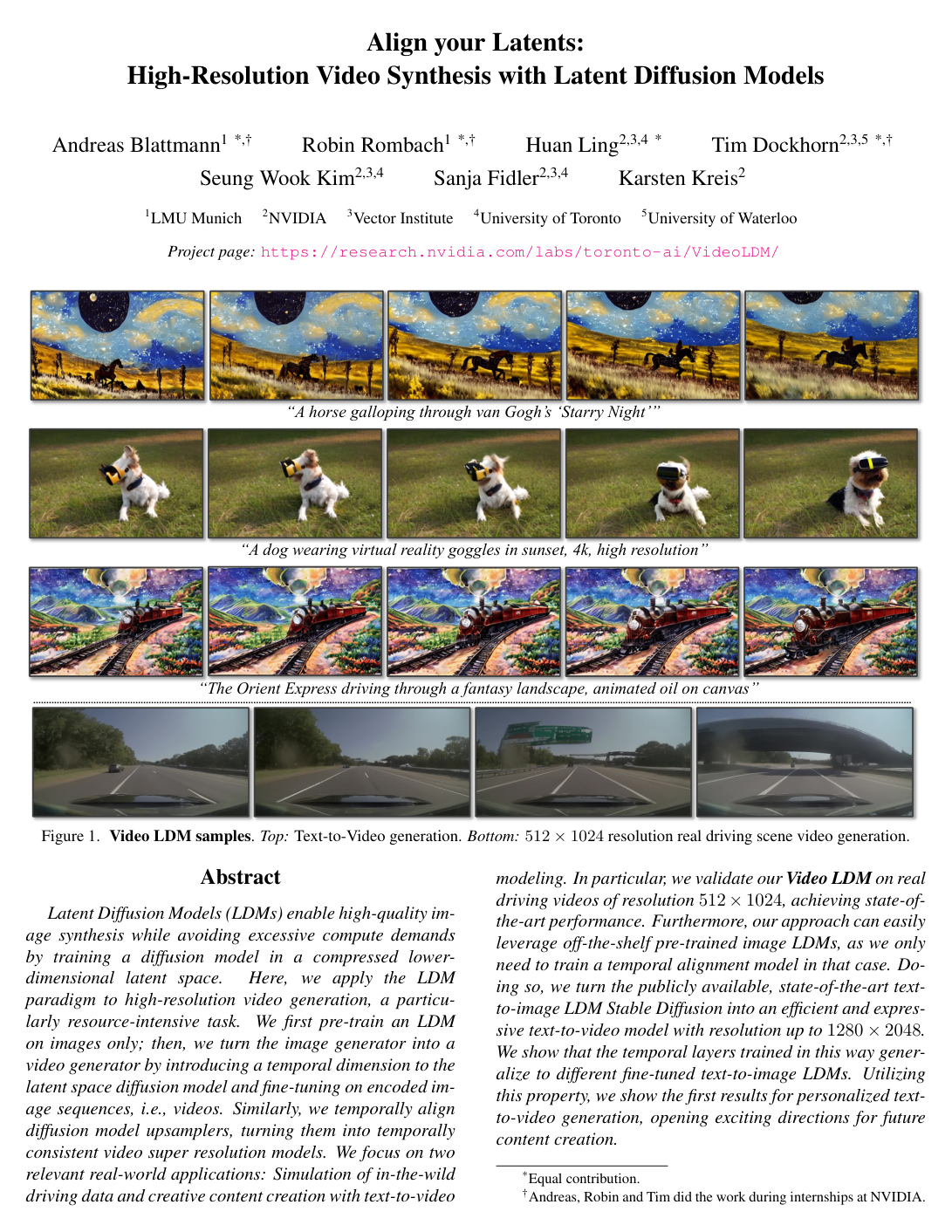 Align Your Latents: High-Resolution Video Synthesis with Latent Diffusion Models