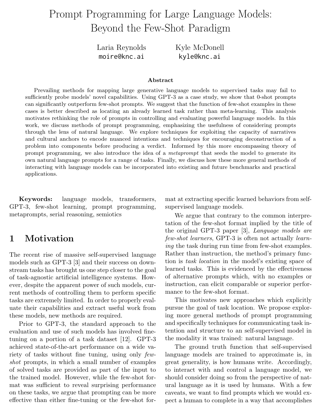 Prompt Programming for Large Language Models: Beyond the Few-Shot Paradigm