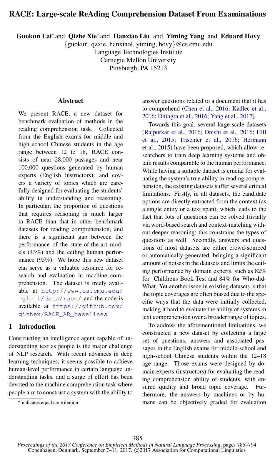 RACE: Large-scale ReAding Comprehension Dataset From Examinations