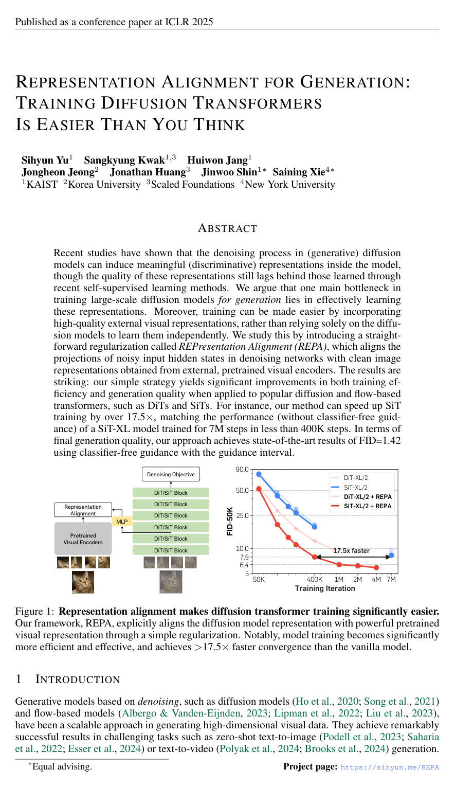 Representation Alignment for Generation: Training Diffusion Transformers Is Easier Than You Think