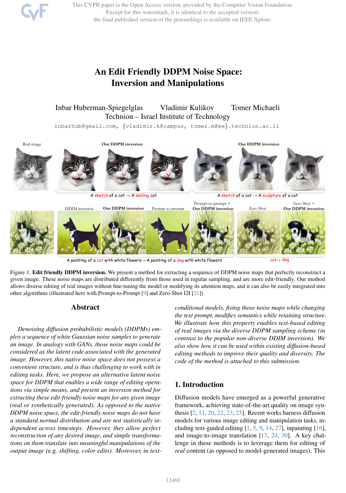 An Edit Friendly DDPM Noise Space: Inversion and Manipulations
