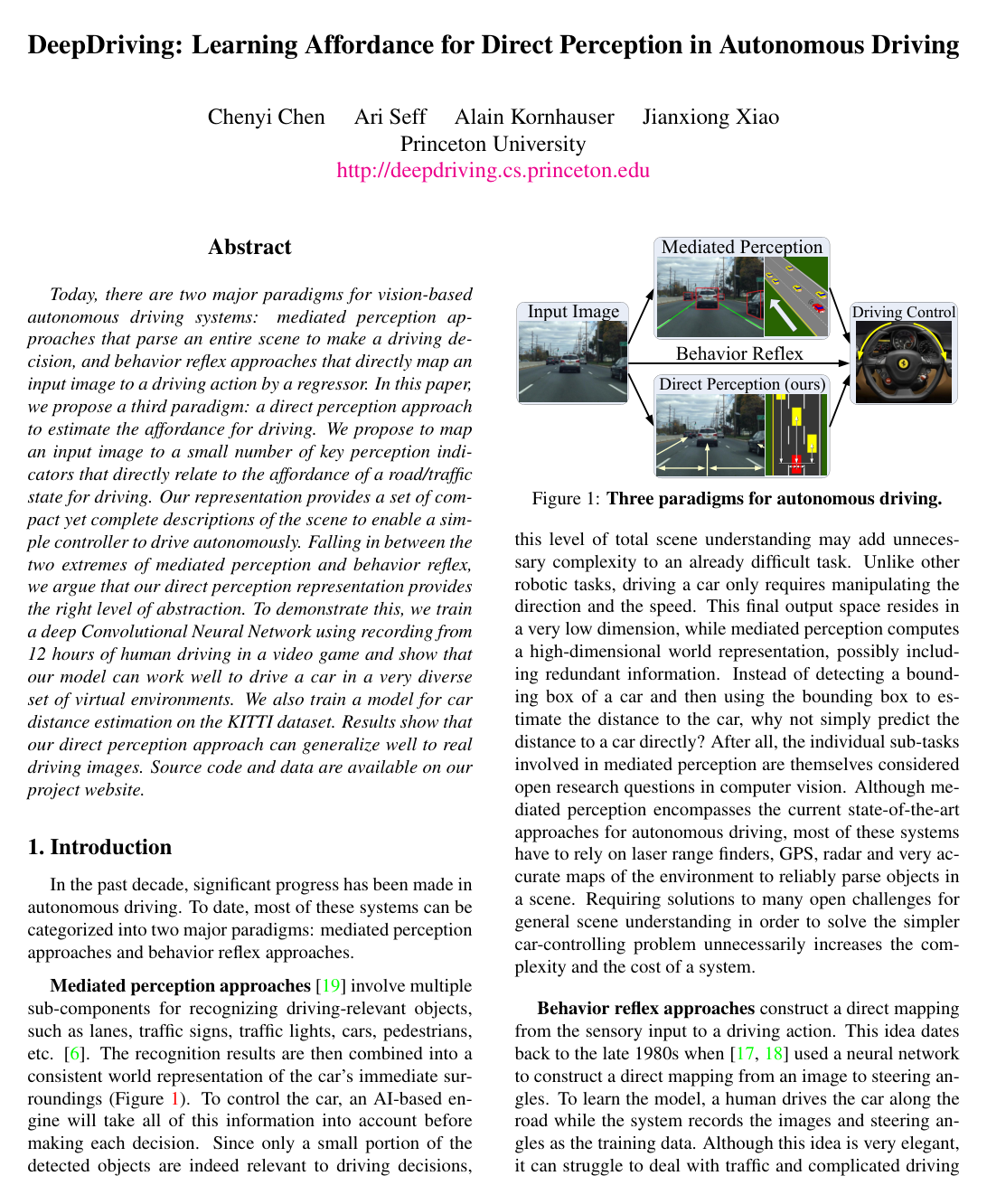 Cover for DeepDriving: Learning Affordance for Direct Perception in Autonomous Driving