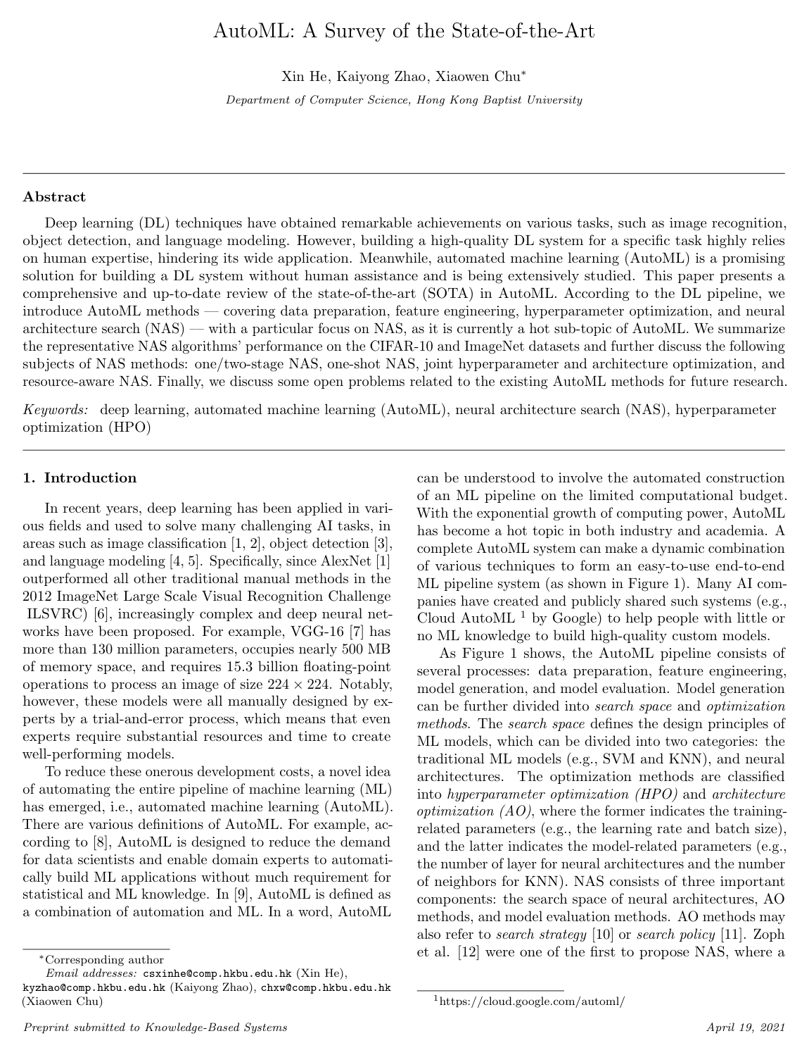 Cover for AutoML: A Survey of the State-of-the-Art