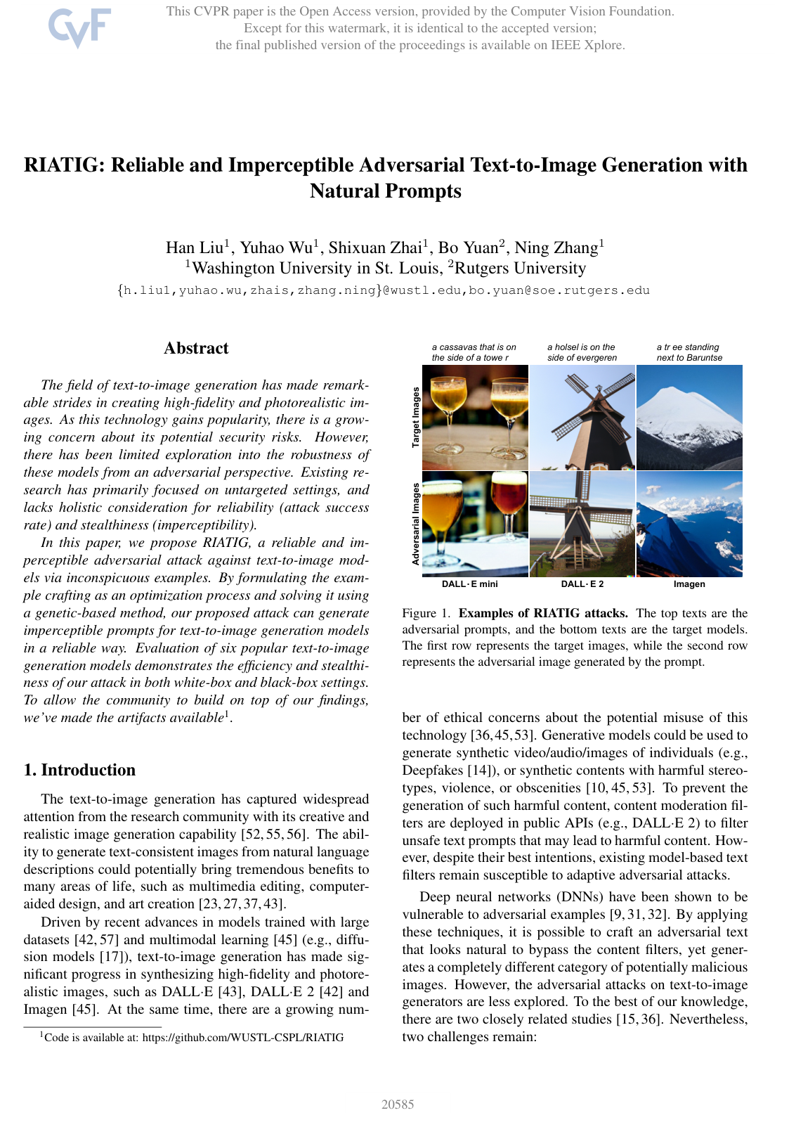 Cover for RIATIG: Reliable and Imperceptible Adversarial Text-to-Image Generation with Natural Prompts