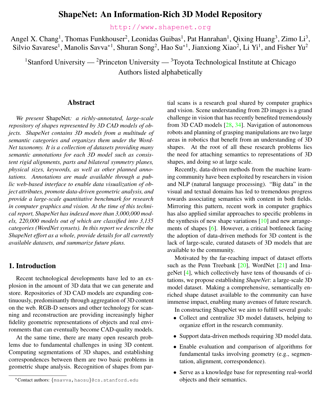 ShapeNet: An Information-Rich 3D Model Repository