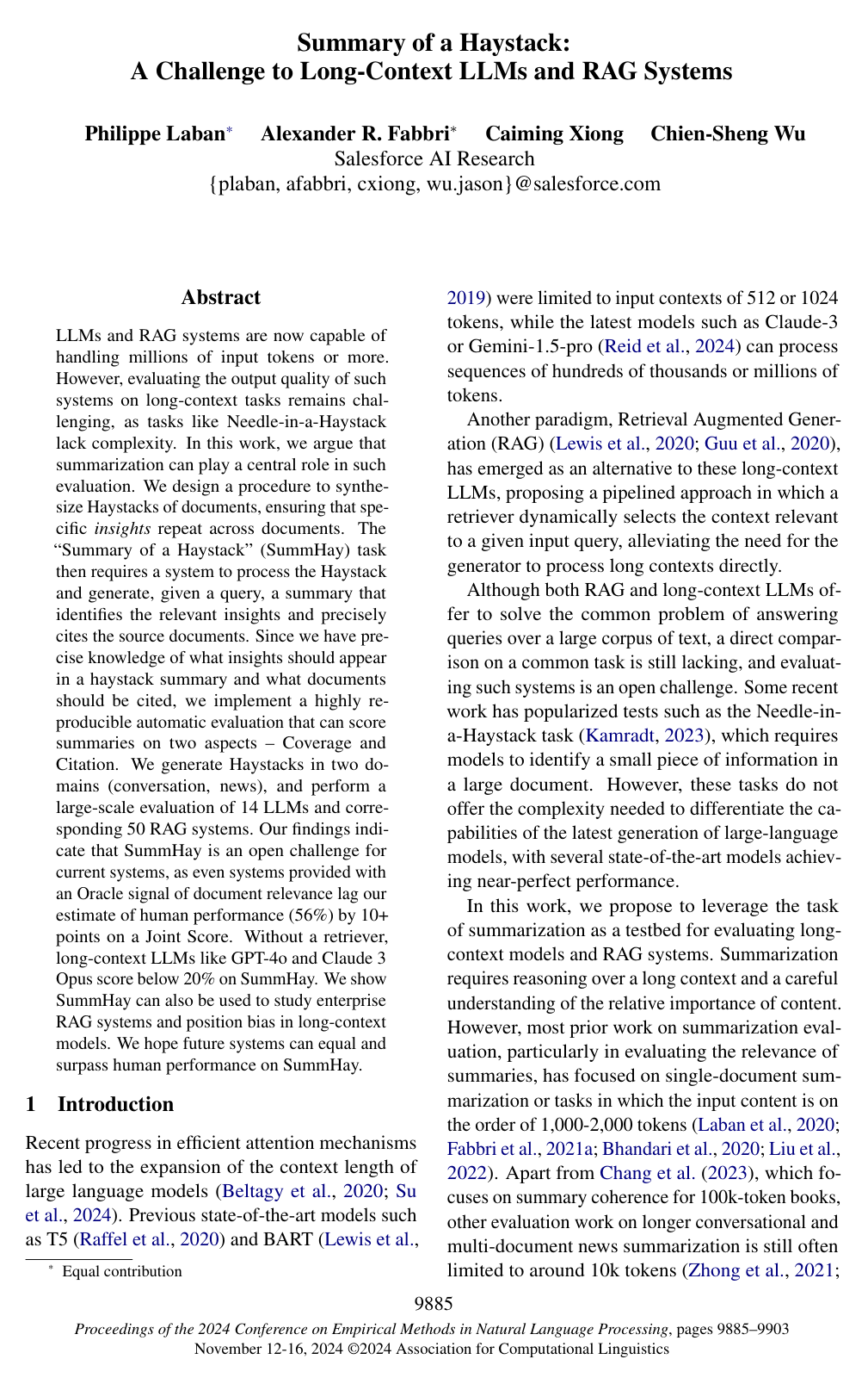 Summary of a Haystack: A Challenge to Long-Context LLMs and RAG Systems