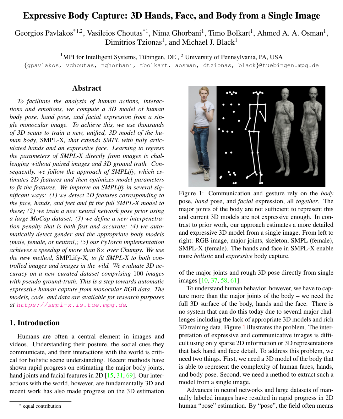 Cover for Expressive Body Capture: 3D Hands, Face, and Body From a Single Image