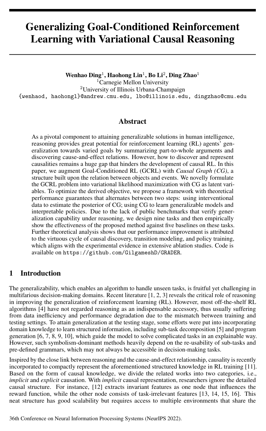 Generalizing Goal-Conditioned Reinforcement Learning with Variational Causal Reasoning