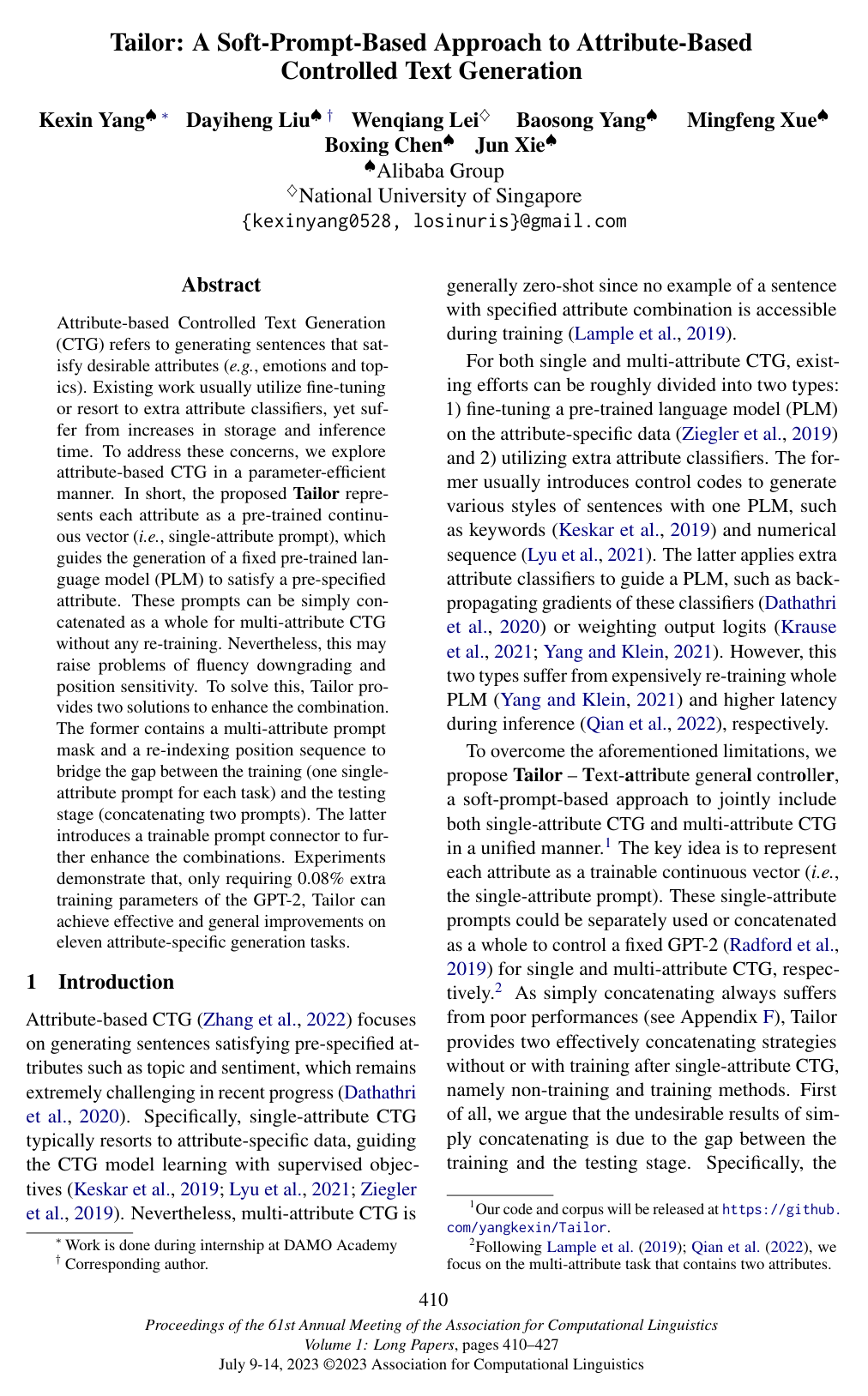 Cover for Tailor: A Soft-Prompt-Based Approach to Attribute-Based Controlled Text Generation