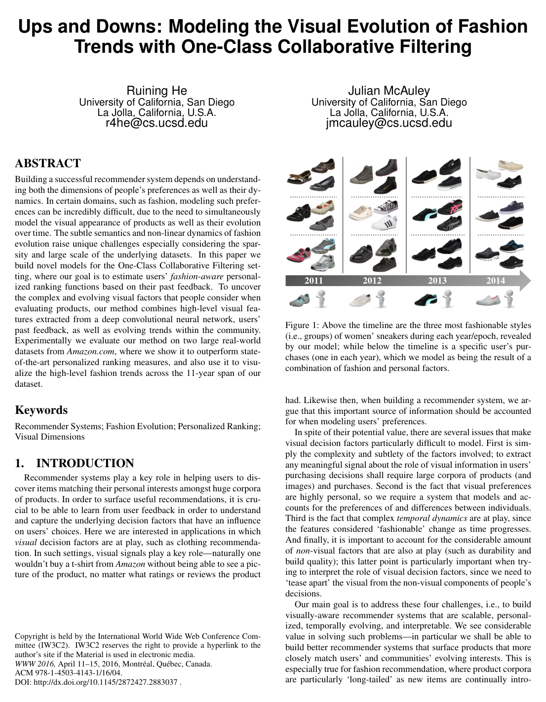 Cover for Ups and Downs: Modeling the Visual Evolution of Fashion Trends with One-Class Collaborative Filtering