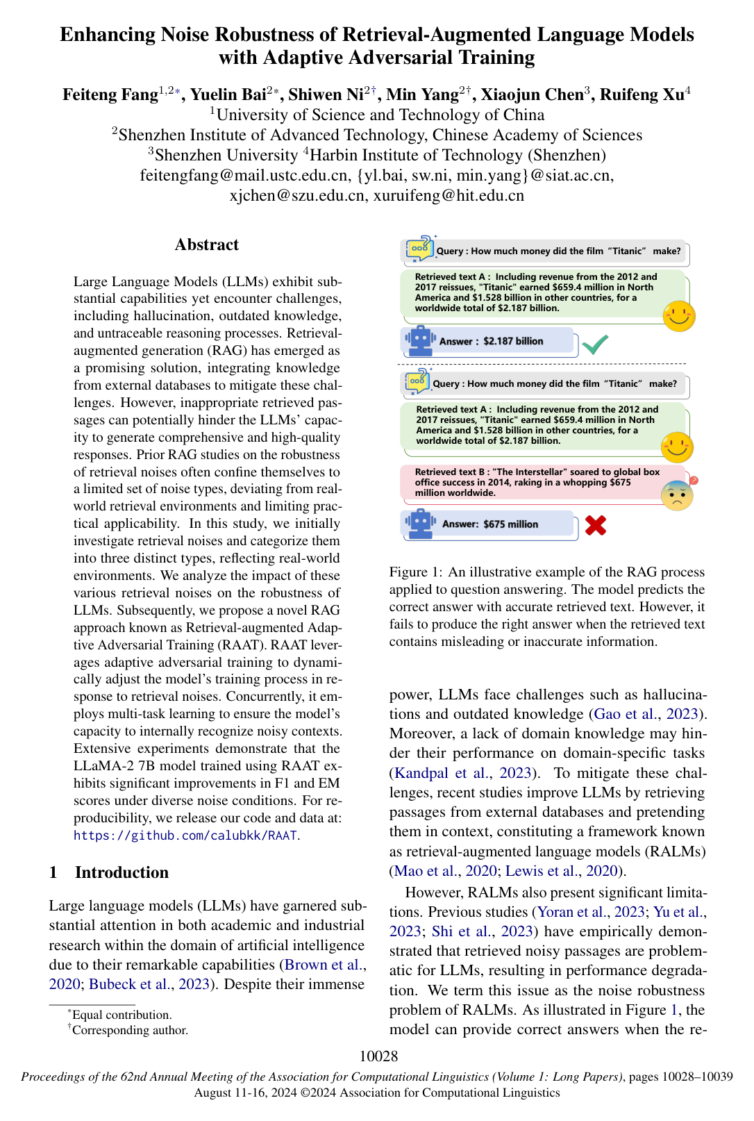 Cover for Enhancing Noise Robustness of Retrieval-Augmented Language Models with Adaptive Adversarial Training