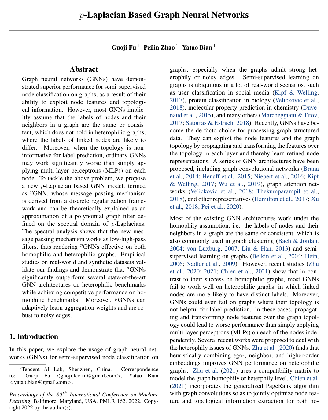 p-Laplacian Based Graph Neural Networks