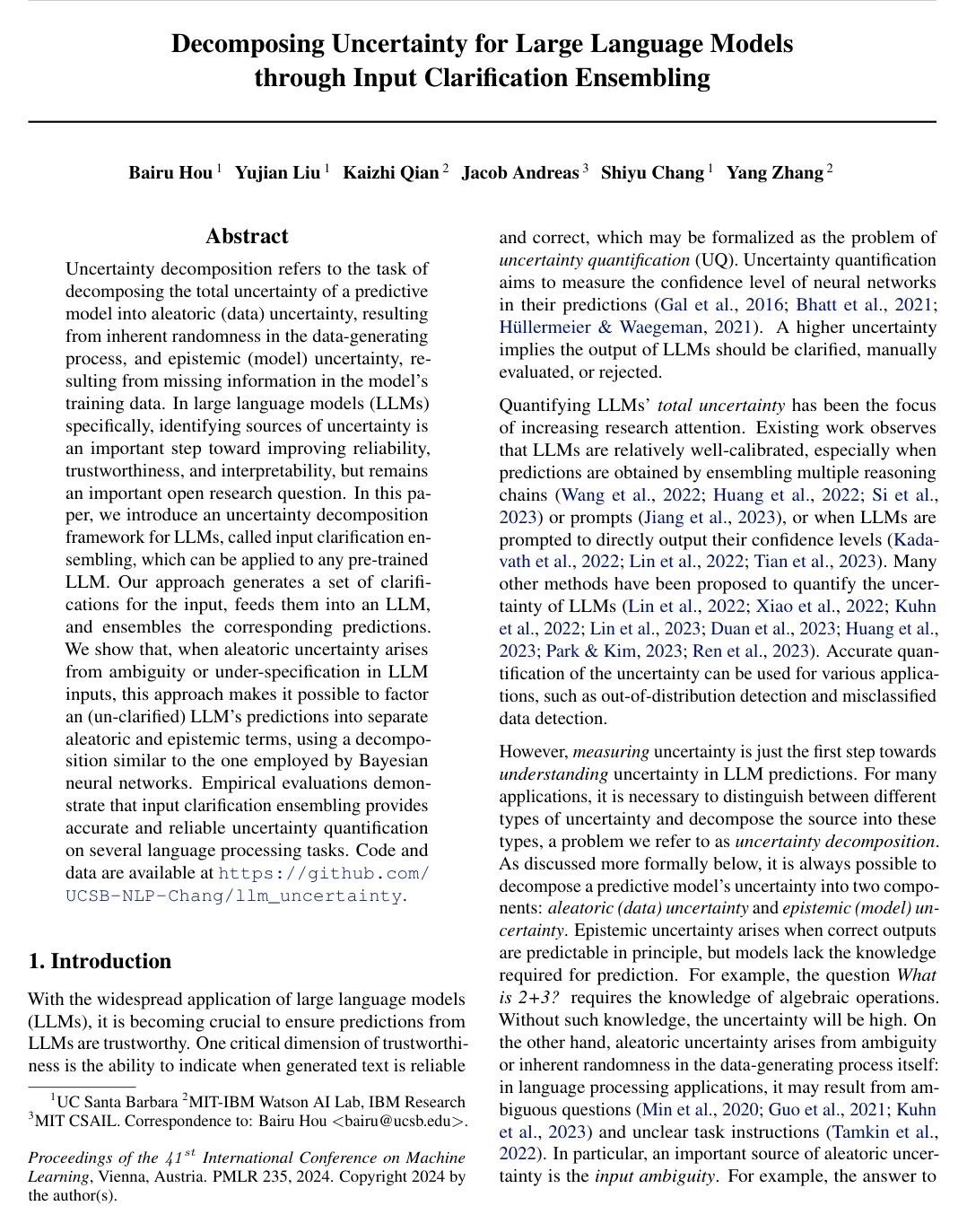 Cover for Decomposing Uncertainty for Large Language Models through Input Clarification Ensembling