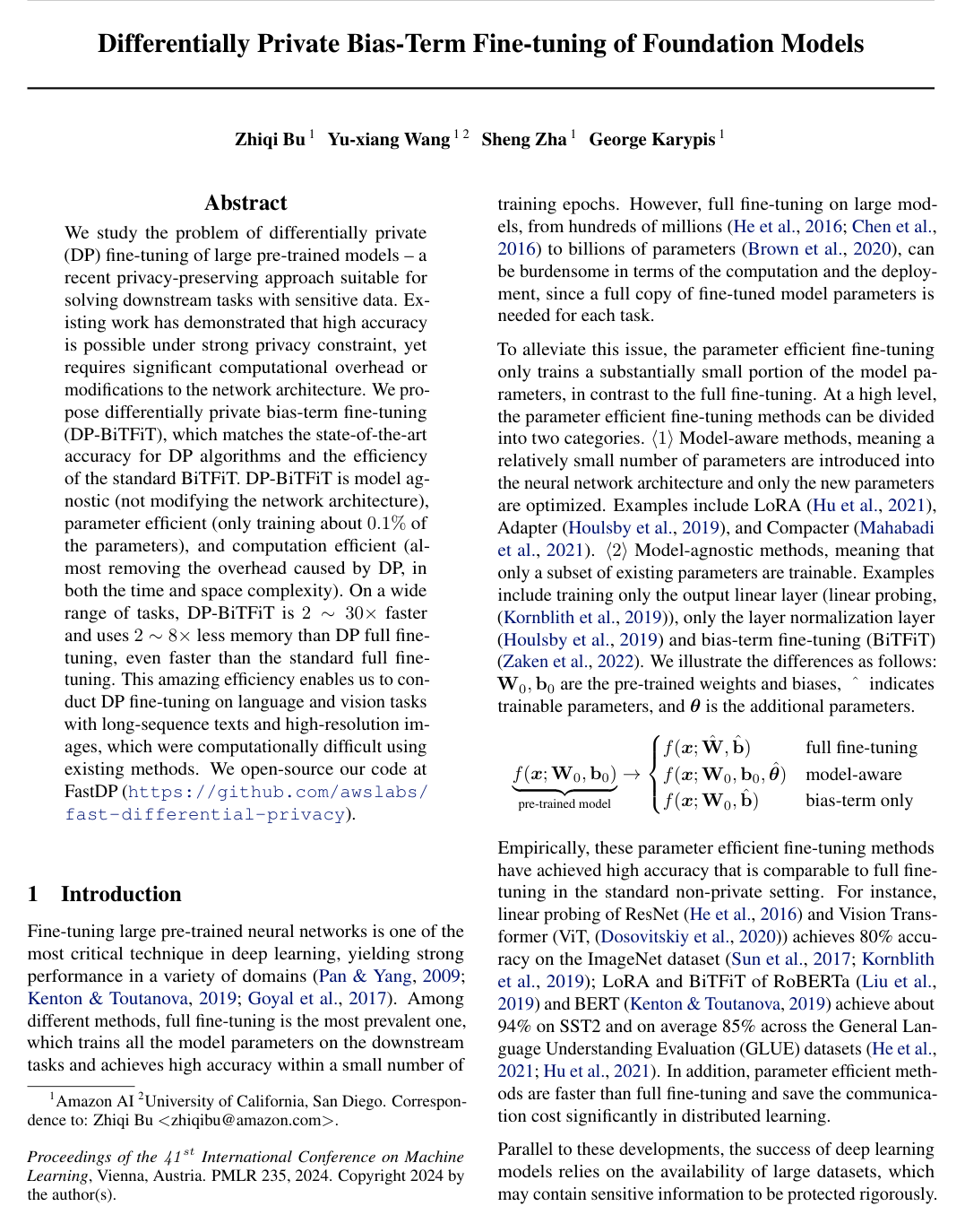 Differentially Private Bias-Term Fine-tuning of Foundation Models