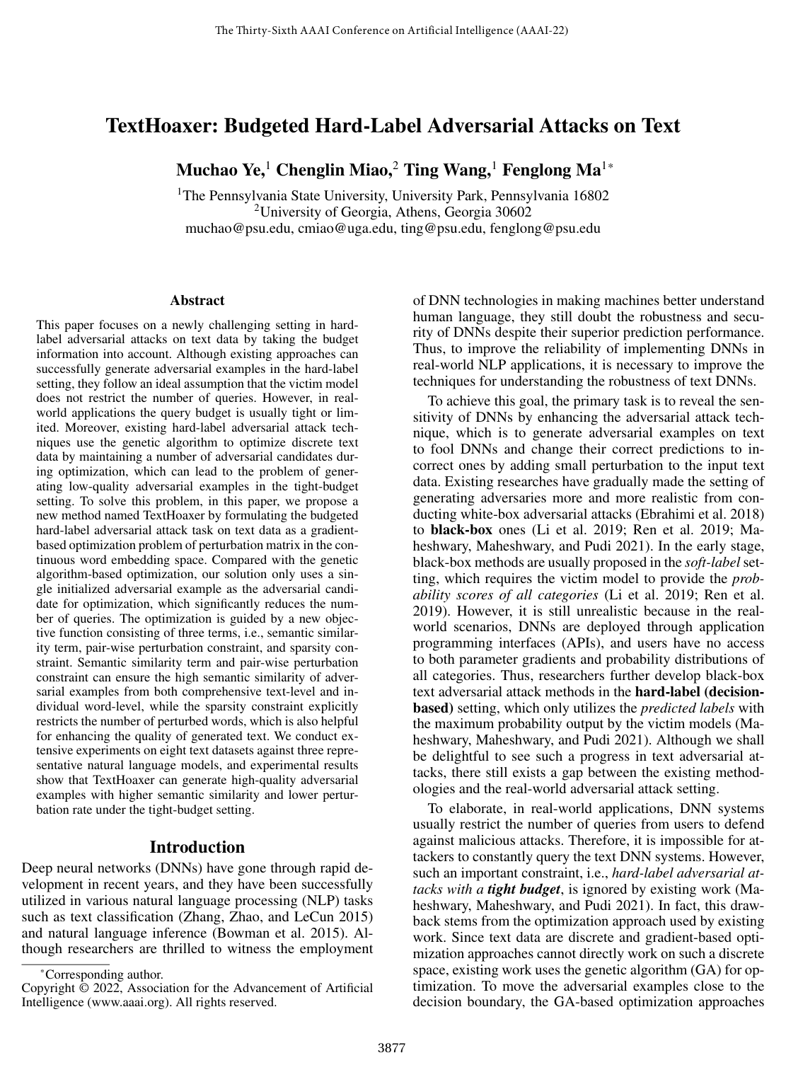 TextHoaxer: Budgeted Hard-Label Adversarial Attacks on Text