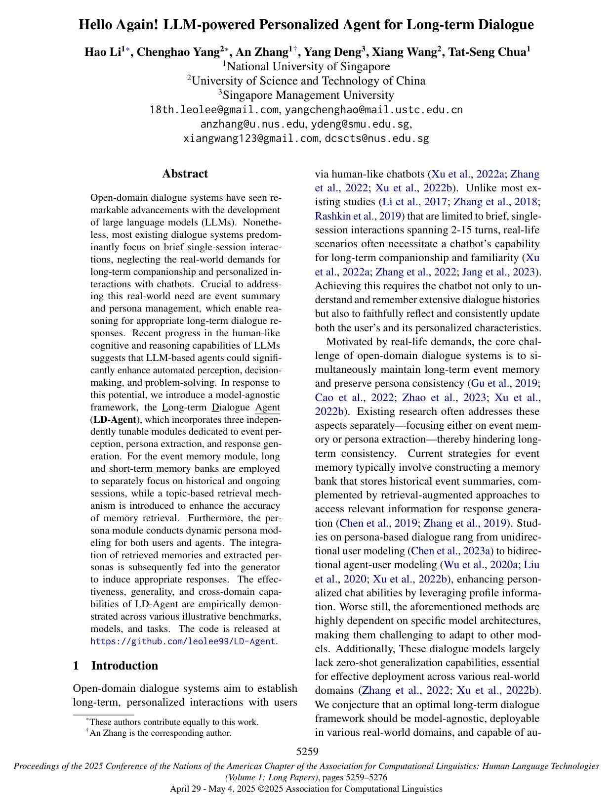 Cover for Hello Again! LLM-powered Personalized Agent for Long-term Dialogue