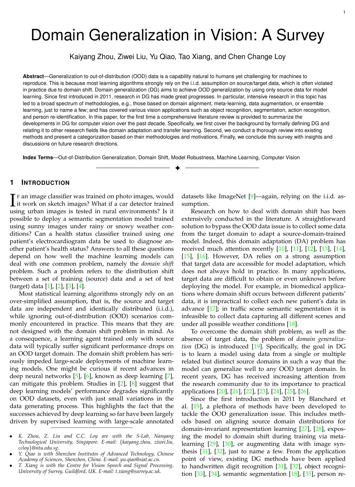 Domain Generalization: A Survey