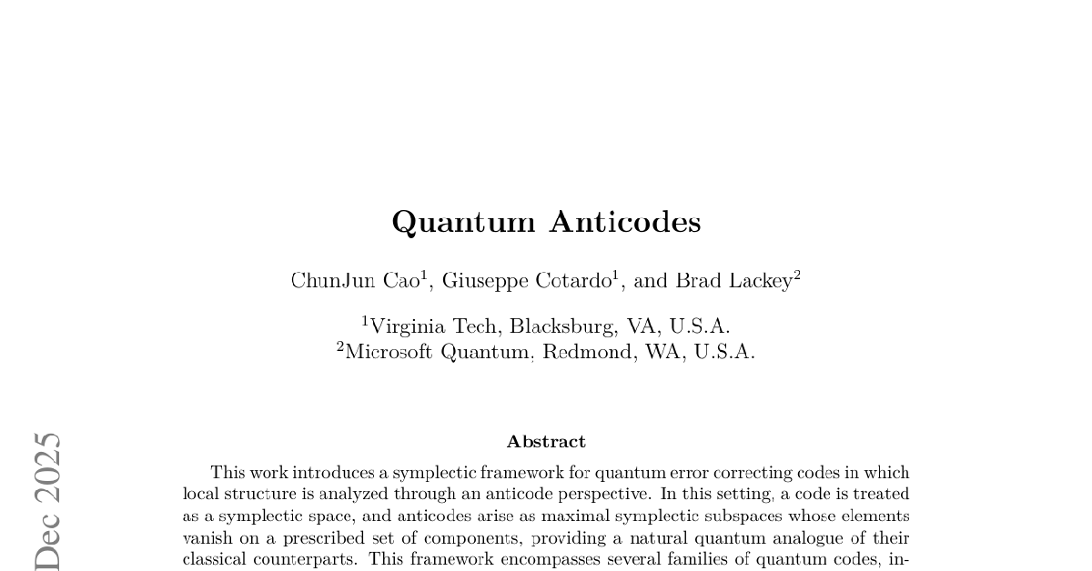 Quantum Anticodes cover