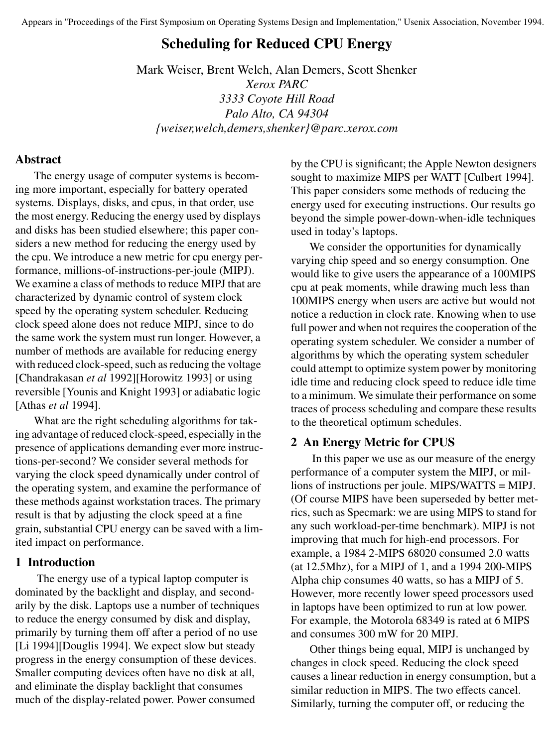 Cover for Scheduling for reduced CPU energy