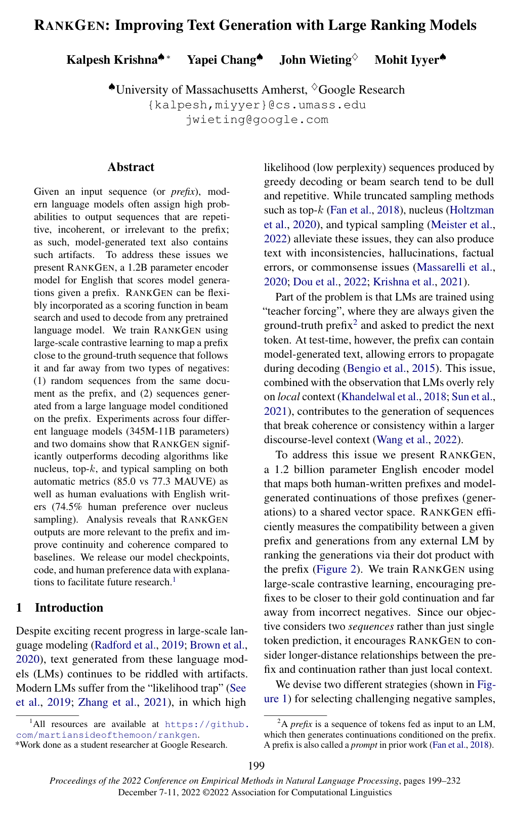 RankGen: Improving Text Generation with Large Ranking Models