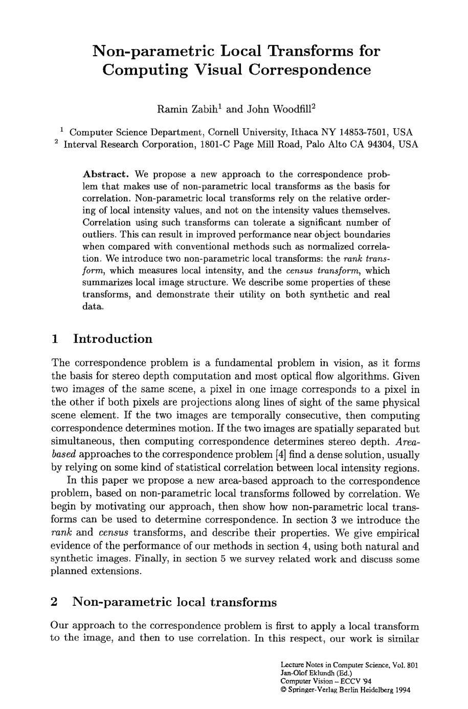 Non-parametric Local Transforms for Computing Visual Correspondence