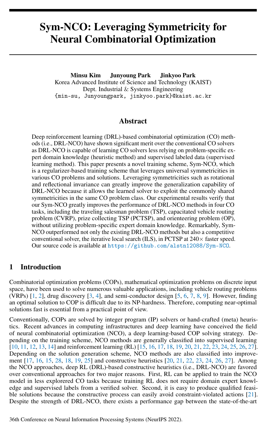 Cover for Sym-NCO: Leveraging Symmetricity for Neural Combinatorial Optimization
