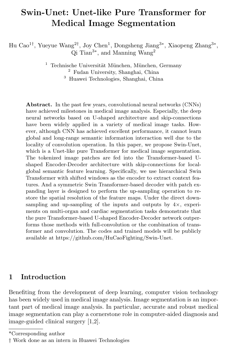 Cover for Swin-Unet: Unet-like Pure Transformer for Medical Image Segmentation
