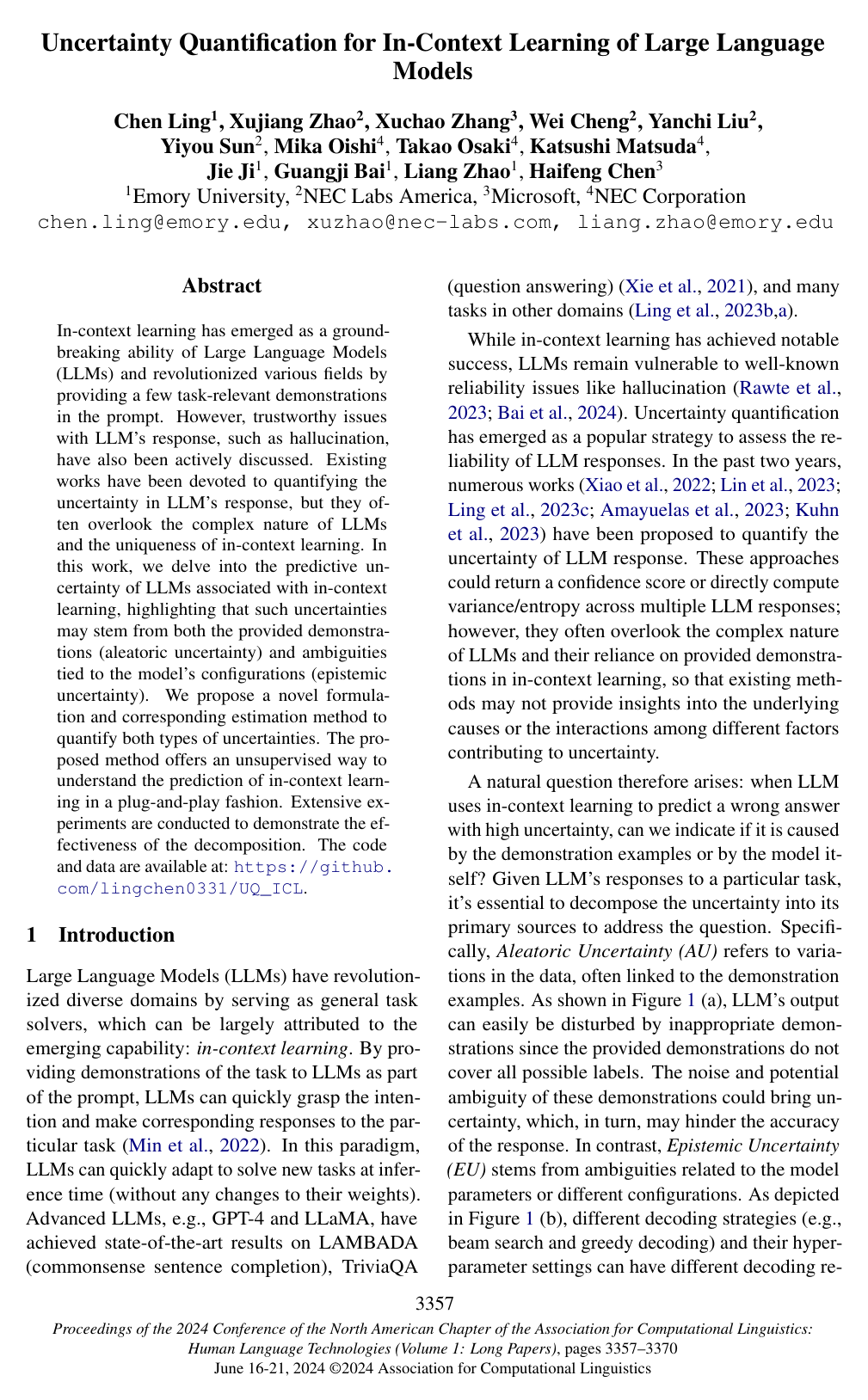 Cover for Uncertainty Quantification for In-Context Learning of Large Language Models