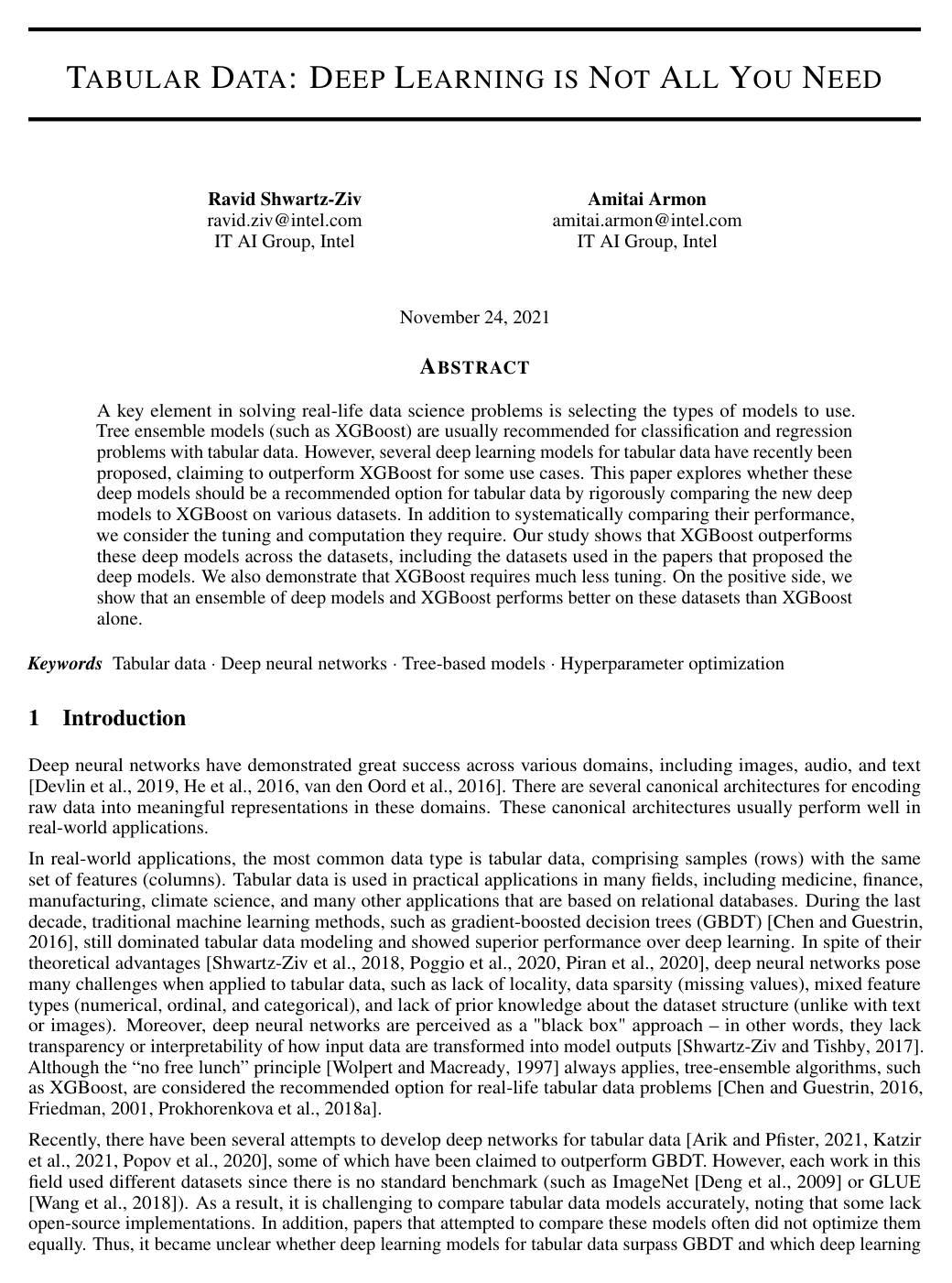 Cover for Tabular Data: Deep Learning is Not All You Need