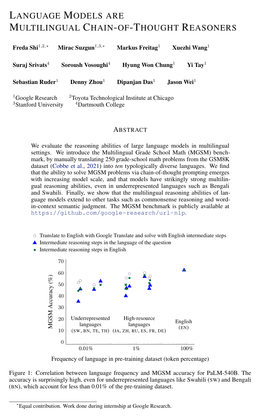 Language Models are Multilingual Chain-of-Thought Reasoners