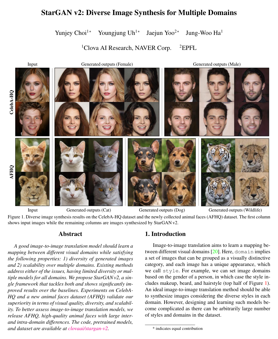 Cover for StarGAN v2: Diverse Image Synthesis for Multiple Domains