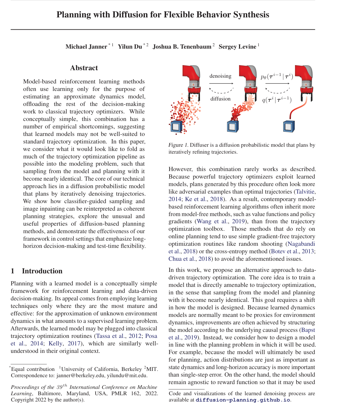 Planning with Diffusion for Flexible Behavior Synthesis