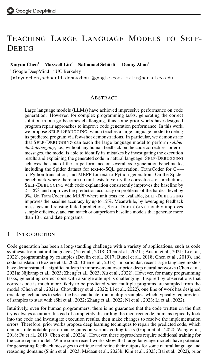 Cover for Teaching Large Language Models to Self-Debug