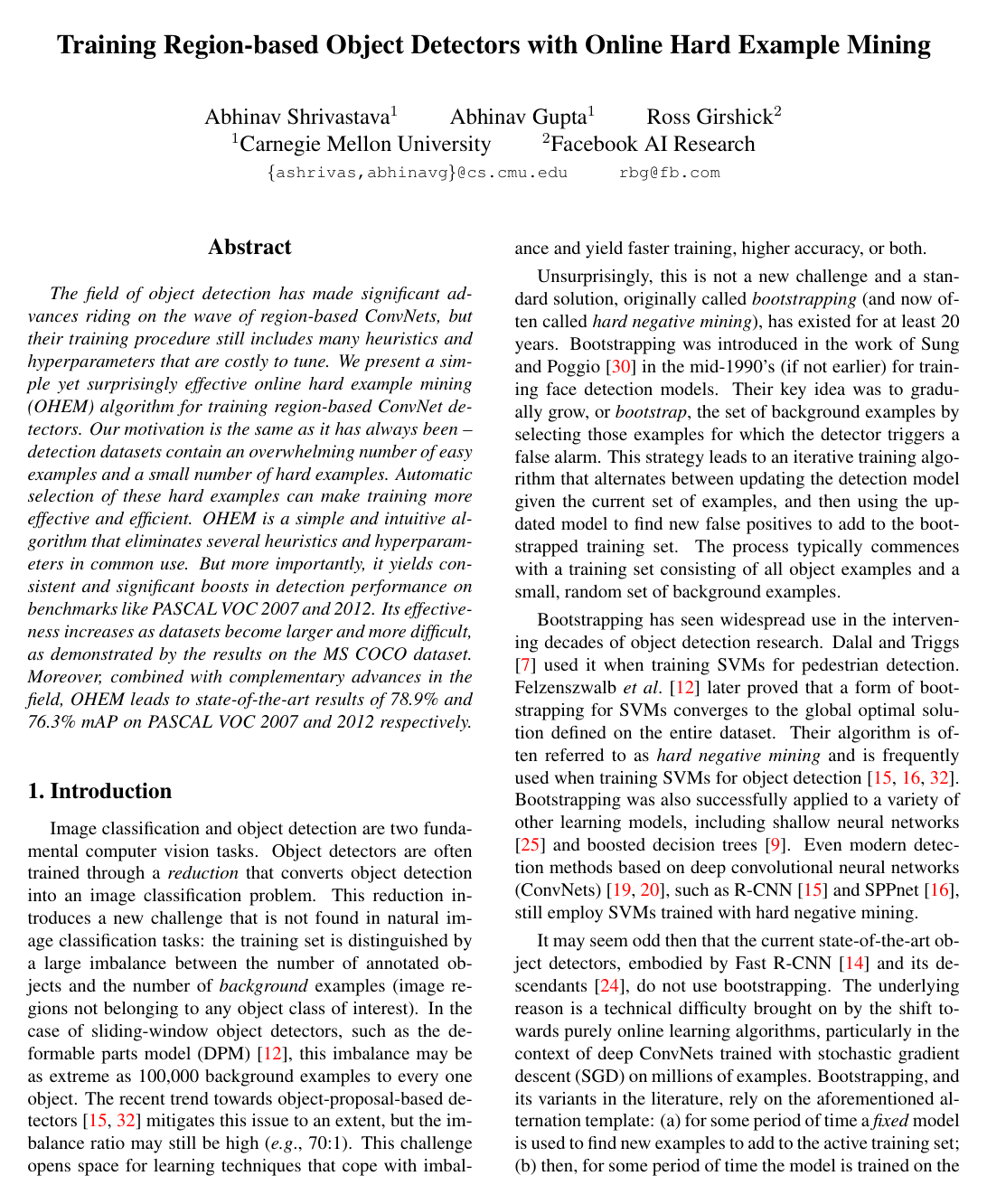 Cover for Training Region-Based Object Detectors with Online Hard Example Mining