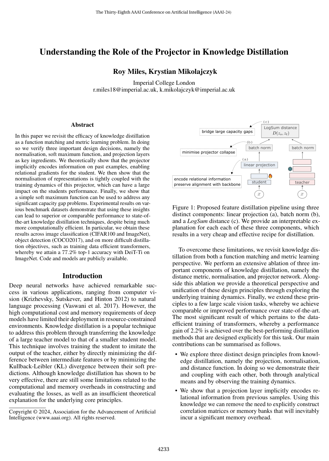 Cover for Understanding the Role of the Projector in Knowledge Distillation